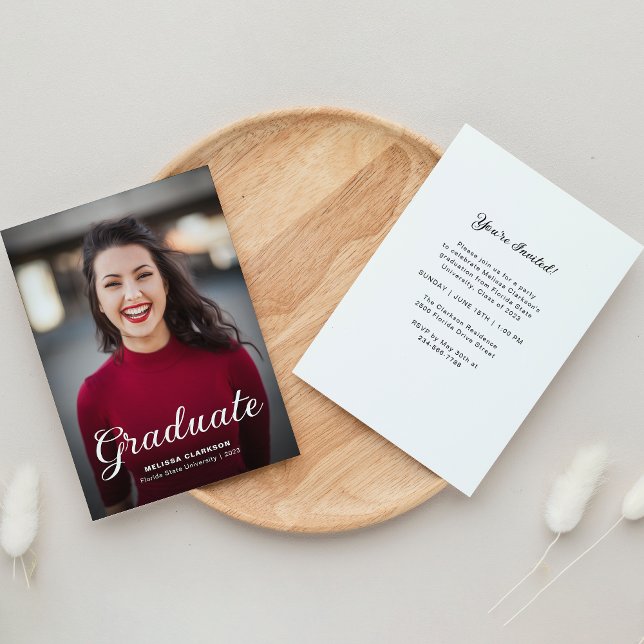 Formal Elegant Script Photo Graduation Invitation (Créateur téléchargé)