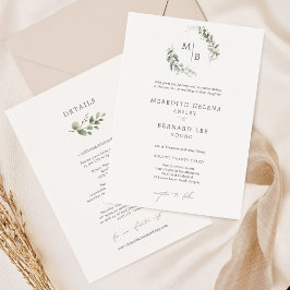 Formal Elegante Botanische Hochzeitmonogramm Detai Einladung