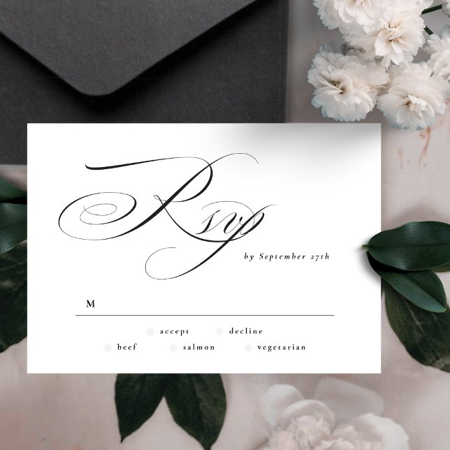 Formal Elegante Calligrafy Black Krawatte Hochzeit RSVP Karte (Von Creator hochgeladen)