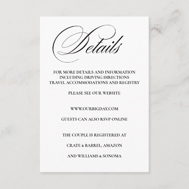 Formal Elegante Einschließungskarte Details Begleitkarte (Vorderseite)