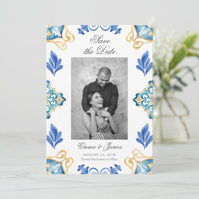 Formal elegante italienische Fliesen Save the Date Einladung (Stehend Vorderseite)