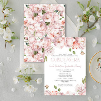 Formal Elegante Rosa Blütenbraun Quinceanera Einladung