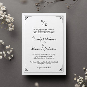 Formal elegante Schwarz-Weiß-Hochzeit-Einladung Einladung