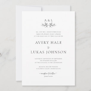 Formal Elegante Schwarz-weiße klassische Hochzeit Einladung