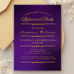 Formal Elegantes Lila Gold-Party für die Ruhestand Einladung