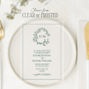 Formal Emerald Green Leafy Wappen Monogram Wedding Acryleinladungen