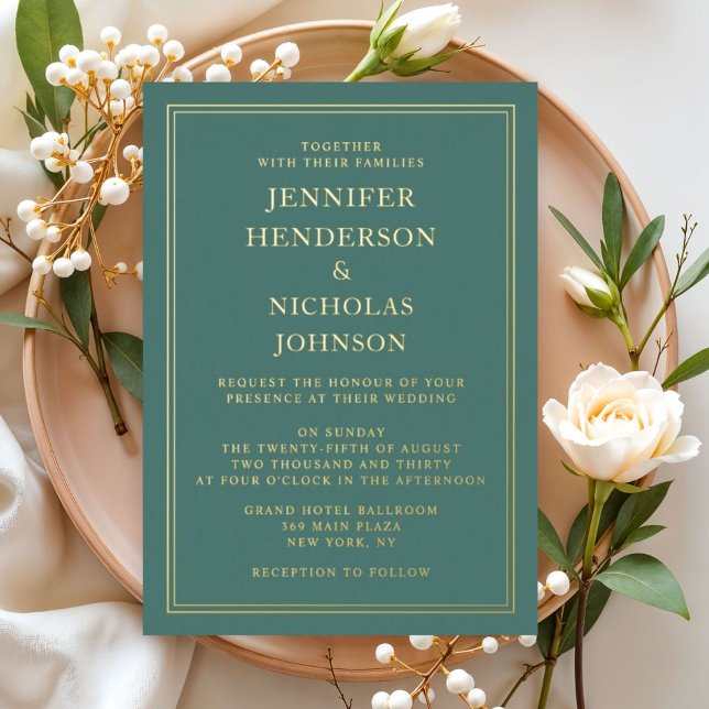 Formal Emerald Green Wedding Gold Folieneinladung (Elegant Formal Emerald Green Wedding Gold Foil Invitation)