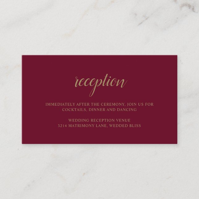 Formal Empfang Gold Burgundy Wedding Begleitkarte (Vorderseite)