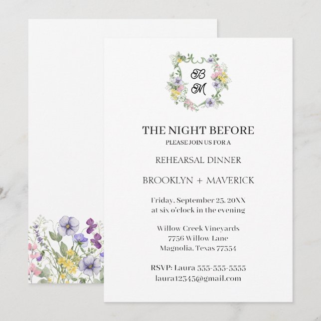 Formal Floral Monogram Crest Wedding Einladung (Vorne/Hinten)