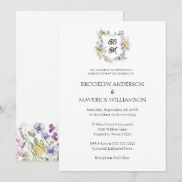 Formal Floral Monogram Crest Wedding Einladung