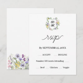 Formal Floral Monogram Crest Wedding RSVP Karte