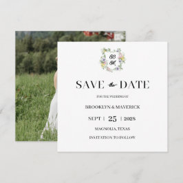 Formal Floral Monogram Crest Wedding Save The Date