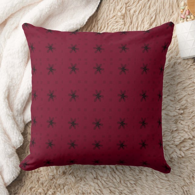 Formal Floral Square Conundrum Burgundy Black Kissen (Decke)