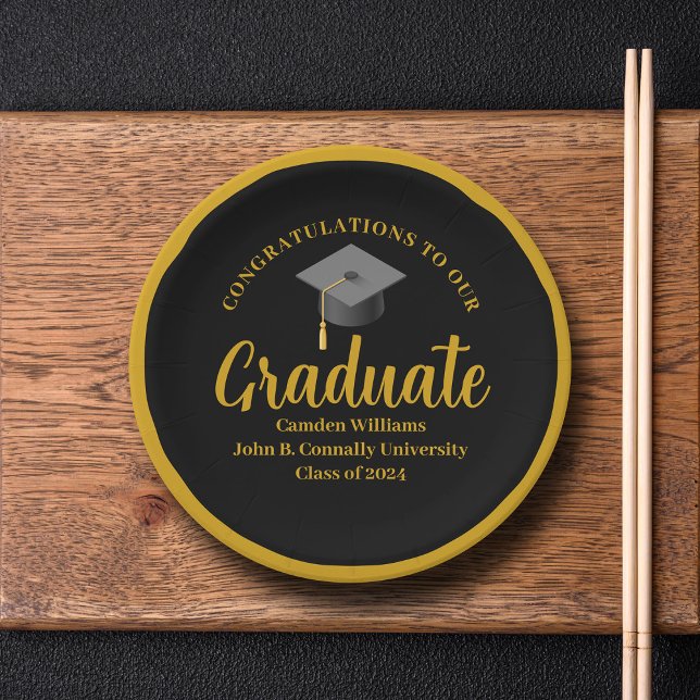 Formal Gold Black Graduation Party Personalisiert Pappteller (Von Creator hochgeladen)