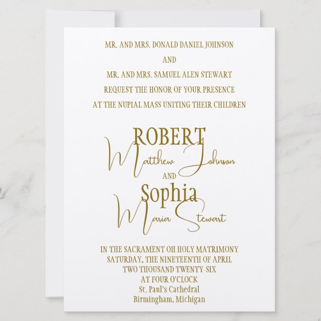 Formal Gold Black Tie Wedding Invitation (Devant)