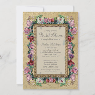 Formal Gold Brocade Floral Elegantes Brautparty Einladung
