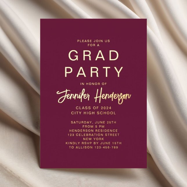Formal Gold Burgundy Graduation Party Folieneinladung (Formal Gold Burgundy Graduation Party Foil Invitation)