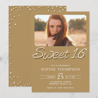 Formal Gold Chic Klasse Rhinestones Sweet 16 Foto Einladung