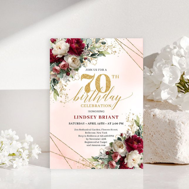 Formal Gold Floral Seventieth Birthday Invitation Einladung (Formal Gold Floral Seventieth Birthday Invitation)