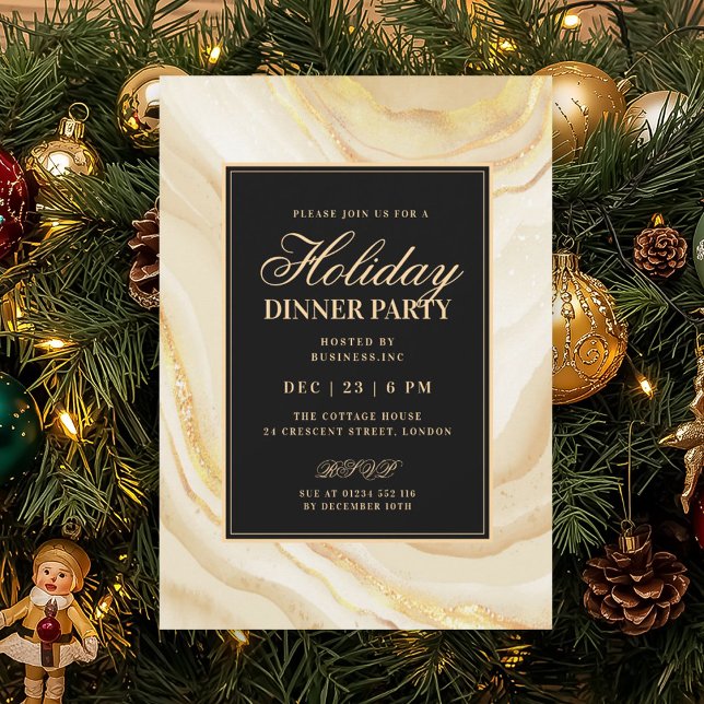 Formal Gold Glam FAUX Marble Holiday Dinner  Einladung (Formal Gold Glam FAUX Marble Holiday Dinner Invitation)