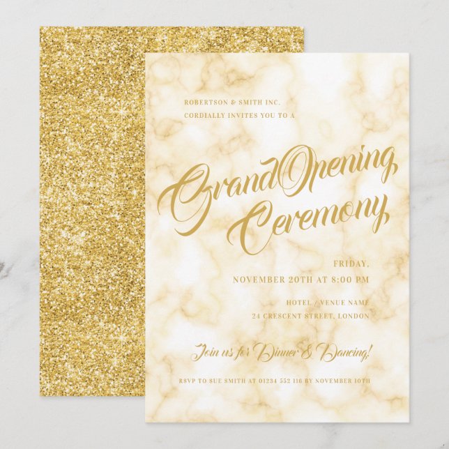 Formal Gold Marble Corporate Grand Opening  Einladung (Vorne/Hinten)