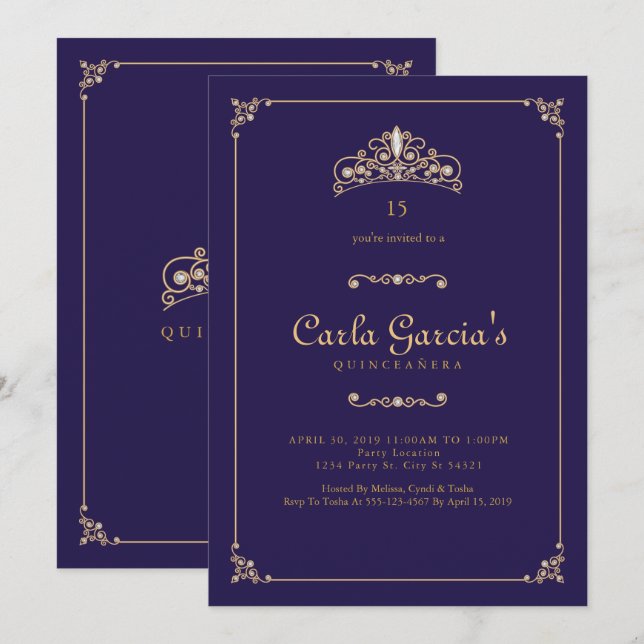 Formal, Gold Quinceanera Einladungen (Vorne/Hinten)