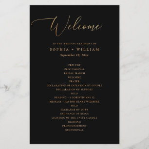 Formal Gold Script & Black Wedding Programm