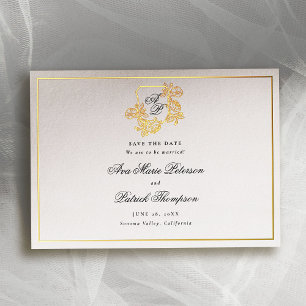 Formal Gold Wild Rose Wappen Hochzeit speichern da Folieneinladung
