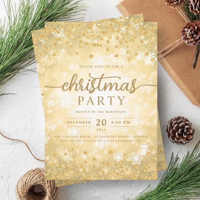 Formal Gold Winter Diamonds Weihnachten Einladung (Elegant Formal Gold Winter Diamonds Christmas Invitation)
