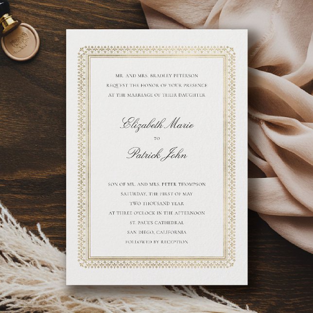 Formal Golden Lys Ivory Modern Classic Wedding Einladung (formal traditional wedding invitation modern classic gold ivory deco ballroom black tie)