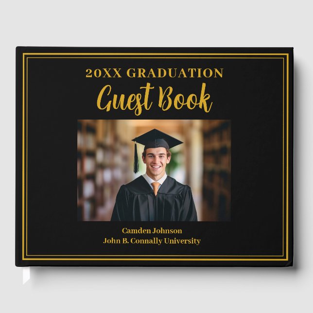 Formal Graduate Party (Gold Black Graduate Foto) Gästebuch (Vorderseite)