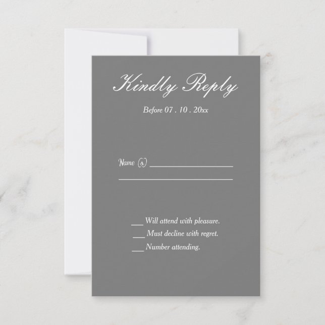Formal graue und weiße Hochzeitkarte RSVP Karte (Vorderseite)
