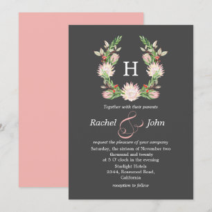 Formal Gray Australian Floral Monogram Wedding Einladung