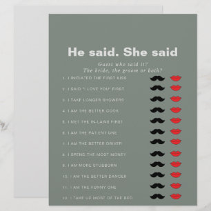 Formal Green sagte er, sie sagte Brautparty Game