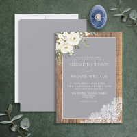Formal Grey Rustic Wood Lace Script Wedding