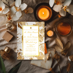 Formal Hochzeit in Urlaubsort Gilded Gold Monstera Einladung