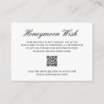 Formal Honeymoon Fund QR Code Wedding Begleitkarte<br><div class="desc">Klassische Schwarz-Weiß-Hochzeitskarte mit einem schlichten und minimalen Design mit dem Header, "Honeymoon Wish" in einem eleganten Drehbuch und der Rest in einem klassischen serfi Schriftart. Fügen Sie Ihren eigenen QR-Code für Gäste, um auf eine Zahlungsanwendung zugreifen, um Ihnen Geld zu schicken oder im Design-Editing-Tool zu entfernen. Diese Eintrittskarte eignet sich...</div>