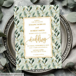 Formal Hunter Green Gold Foliage Wedding Einladung