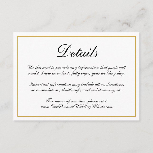 Formal kalligrafisches Gold-Border-Wedding Details Begleitkarte (Vorderseite)