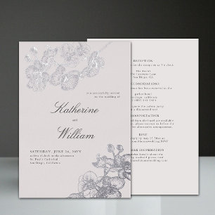 Formal klassische Orchideen in einem Hochzeitsilbe Folieneinladung