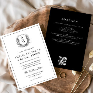 Formal Leafy Wappen Monogram Wedding QR Code Einladung