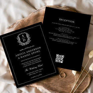 Formal Leafy Wappen Monogram Wedding QR Code Flyer