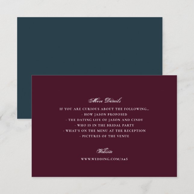 Formal Maroon Navy Calligraphy Elegant Wedding Begleitkarte (Vorne/Hinten)