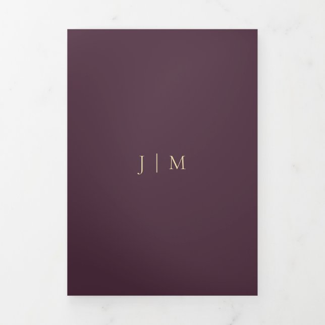Formal Midnight Fig Modern Wedding Dreifach Gefaltete Karte (Cover)