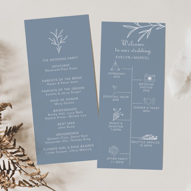 Formal Minimal Dusty Blue Timeline Hochzeit Programm (Von Creator hochgeladen)