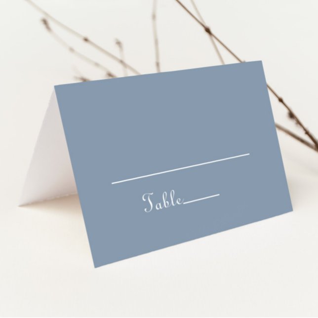 Formal Minimal Dusty Blue Wedding Platzkarte (Von Creator hochgeladen)