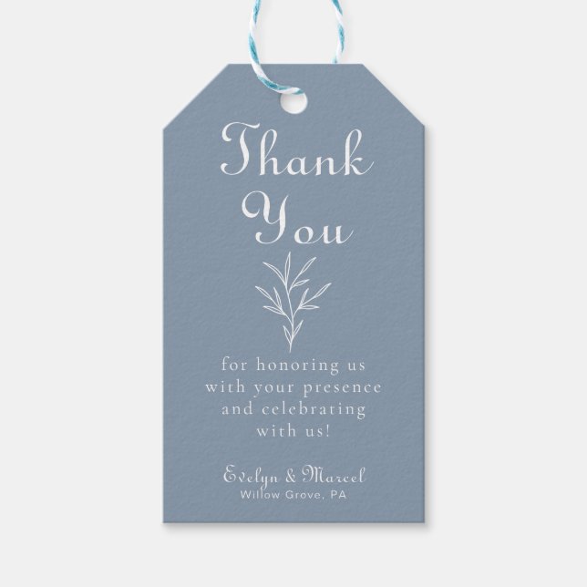 Formal Minimal Dusty Blue Wedding Vielen Dank Geschenkanhänger (Vorderseite)
