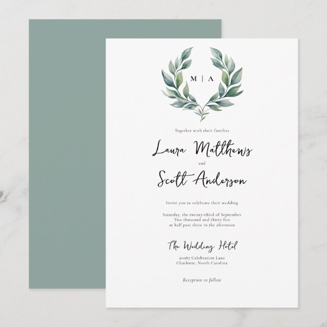 Formal Minimalistische Foliage Einladung (Vorne/Hinten)