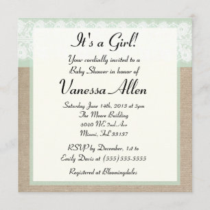 Formal Mint Burlap Lace Babydusche Einladung