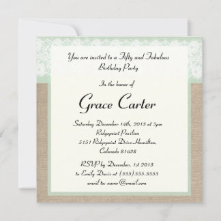 Formal Mint Burlap Lace Geburtstag Einladung